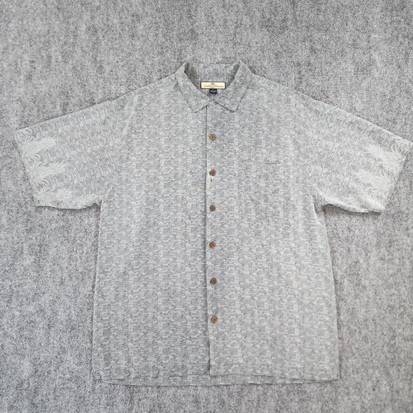 Tommy Bahama Shirt Mens Medium Gray Pineapple Print Silk Hawaiian Loop Collar - Picture 2 of 16